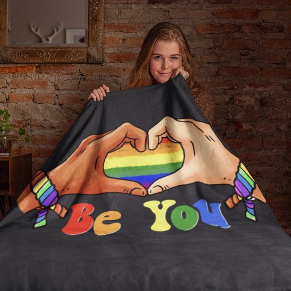 Gay Pride Blanket: LGBT Rainbow Flag Heart Unity | Cozy and Stylish 60" x 80" - Picture 3 of 5